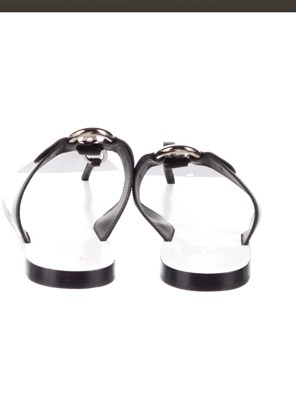 CHANEL Black Leather Thong Sandals with Silver CC Hardware includes dust bag - Picture 4 of 5